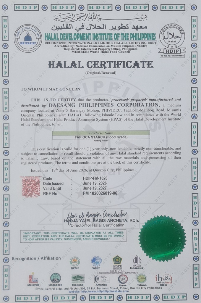 Halal certificate for Daesang Philippines Corporation