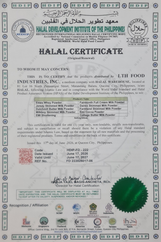 Halal certificate for LTH Food Industries, Inc.