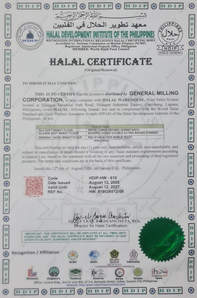 Halal certificate for General Milling Corporation - Canlubang