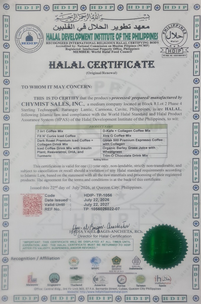 Halal certificate for Chymist Sales, Inc.