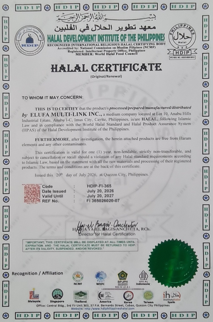 Halal certificate for Elufa Multi-link Inc.