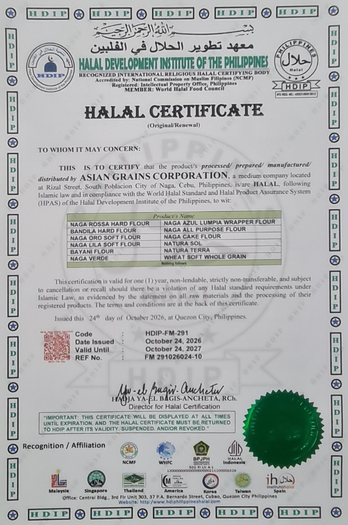 Halal certificate for Asian Grains Corporation