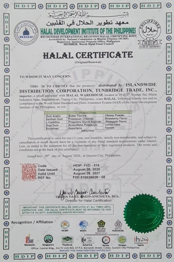 Halal certificate for Islandwide Distribution Corporation