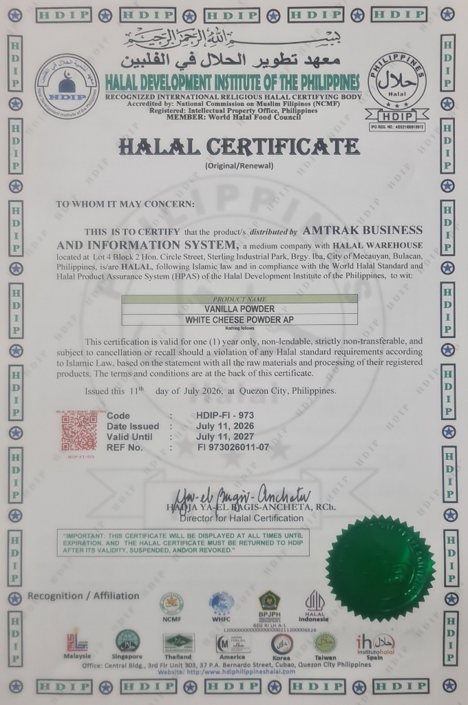 Halal certificate for Amtrak Business and Information System