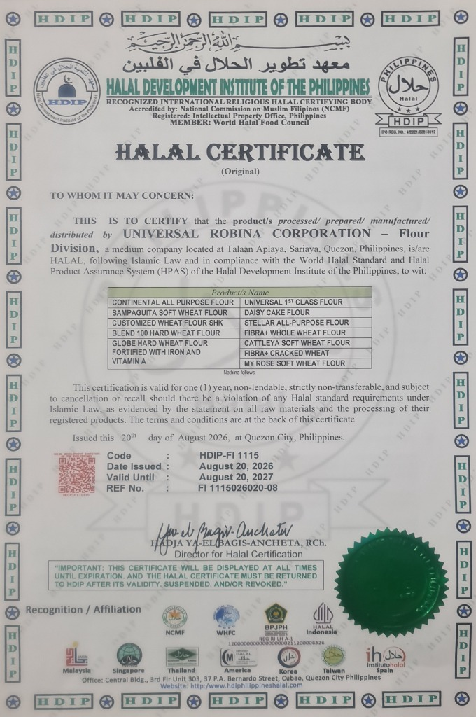 Halal certificate for Universal Robina Corporation - Sariaya, Quezon
