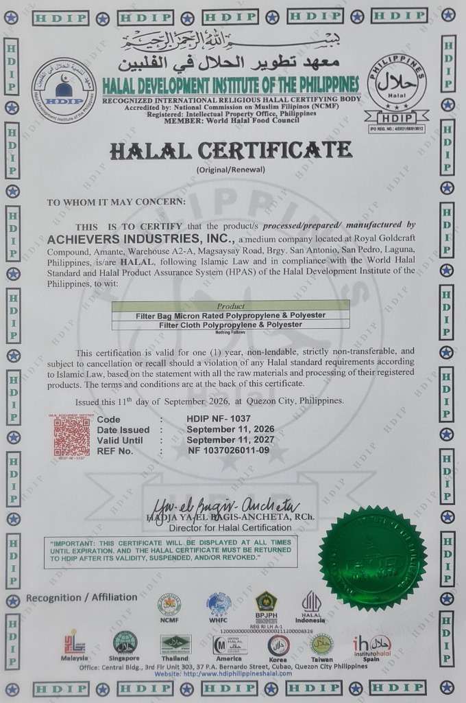 Halal certificate for Achievers Industries, Inc.