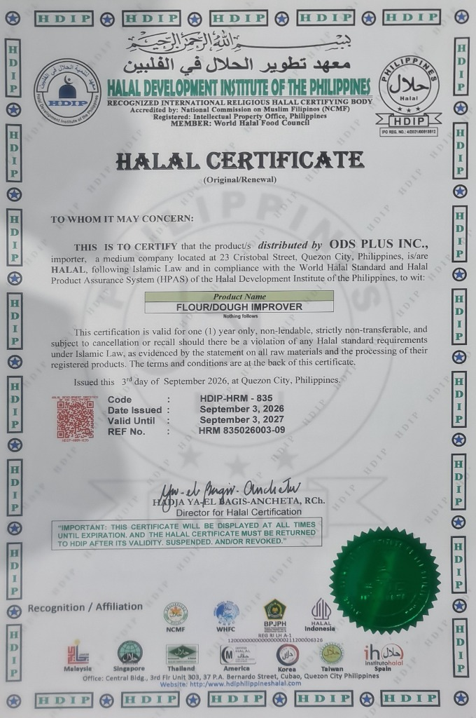 Halal certificate for ODS Plus Inc.