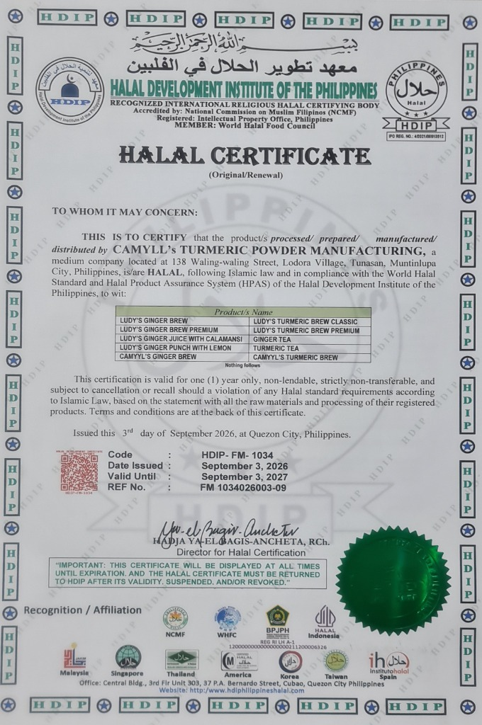 Halal certificate for CAMYLLS TURMERIC POWDER MANUFACTURING